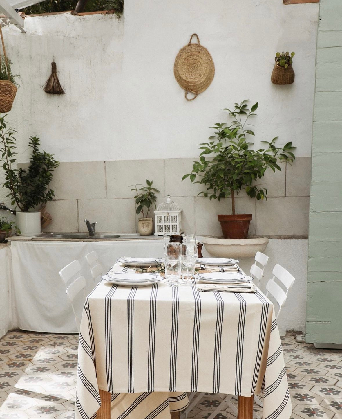 Blue Striped Tablecloth