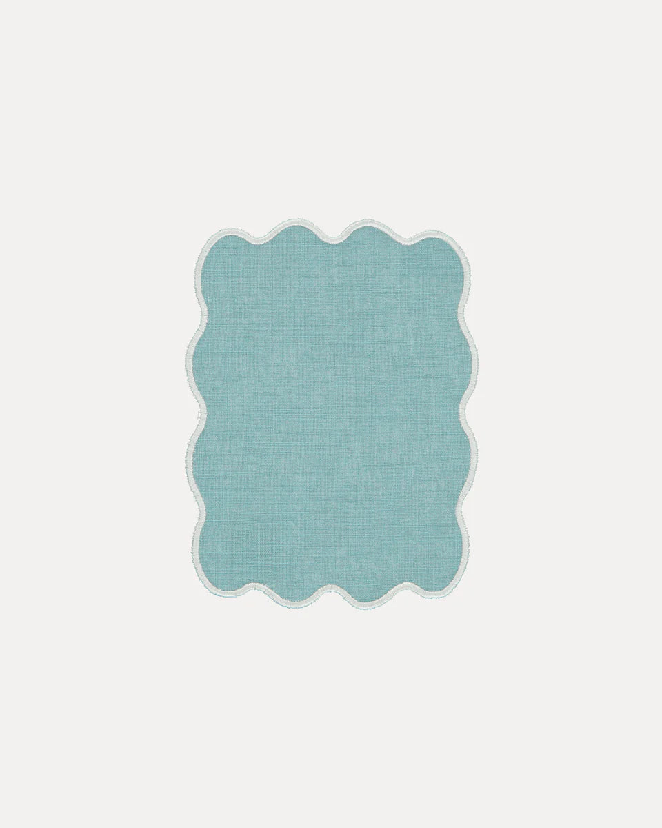 Scalloped Cocktail Napkin Light Blue S/4