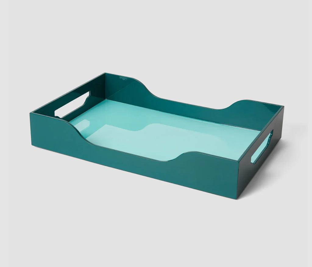 Lacquered Tray Turquoise & Green Medium