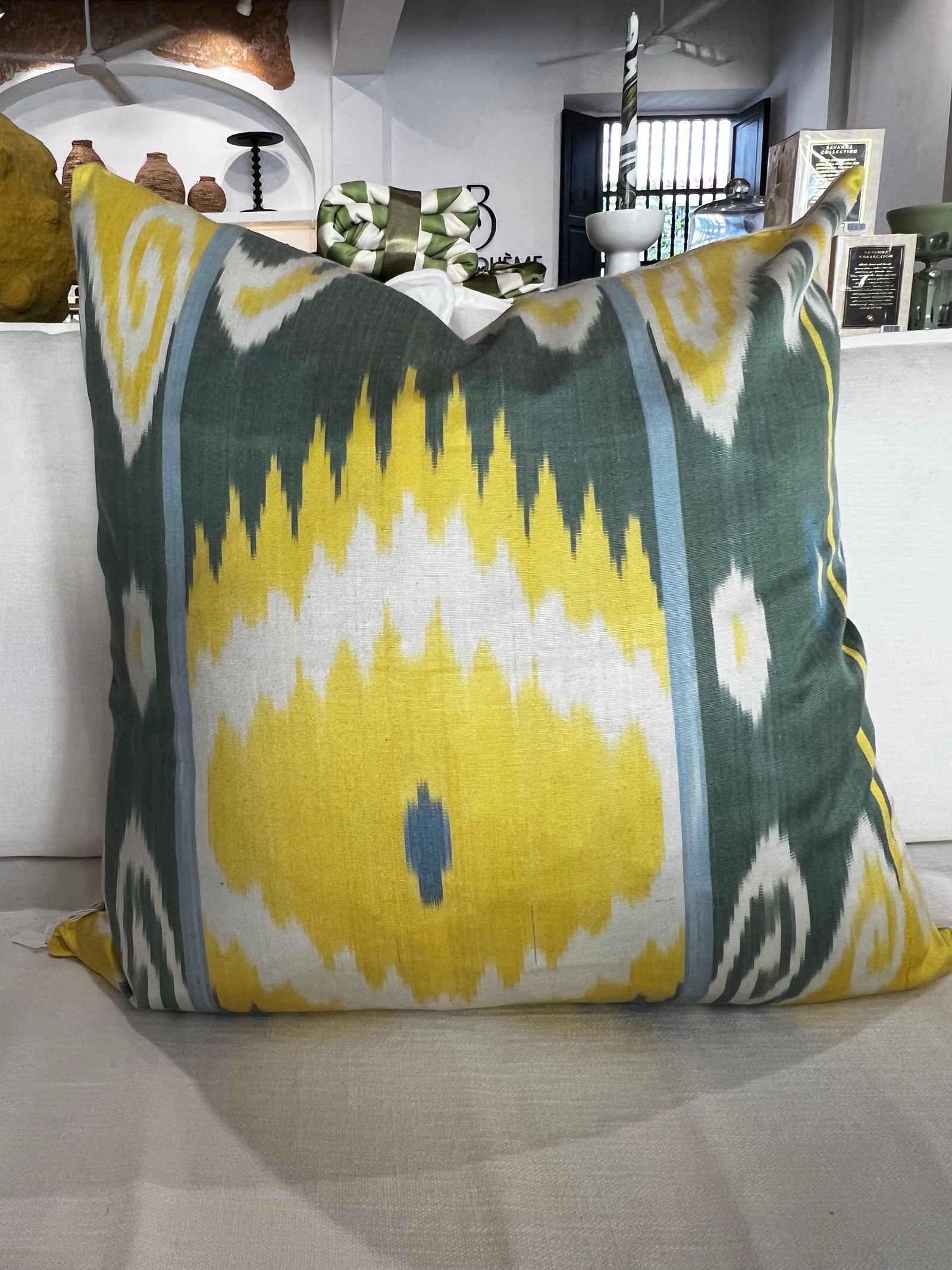 Ikat Green & Yellow Pillow Cover