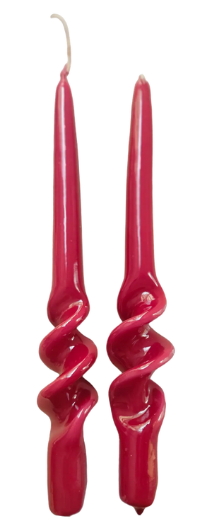 Red Twisted Taper Candle S/2