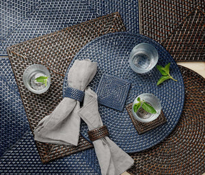 Navy Rattan Napkin Rings S/4