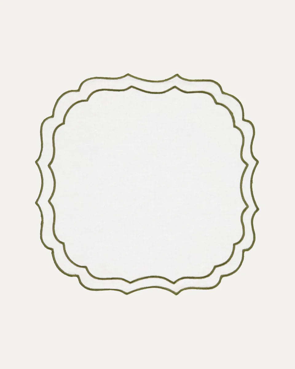 Greta Placemat White with Green S/4